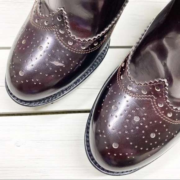 BURBERRY Brogue Chelsea Detailed Wedge Polished Leather Ankle Boots 38 - Picture 3 of 16